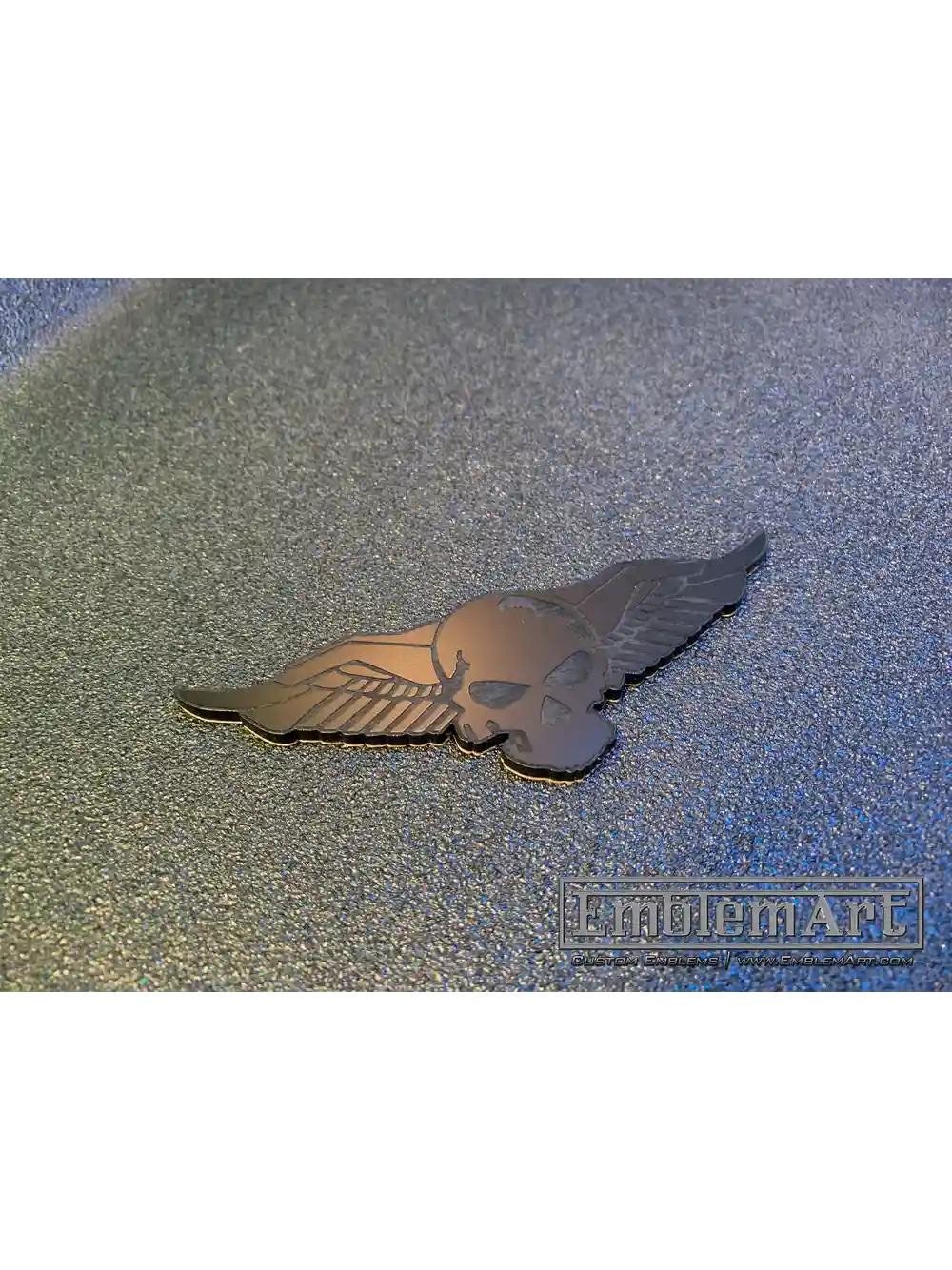Custom Black Emblems - Skull Wings 02 Black Emblem