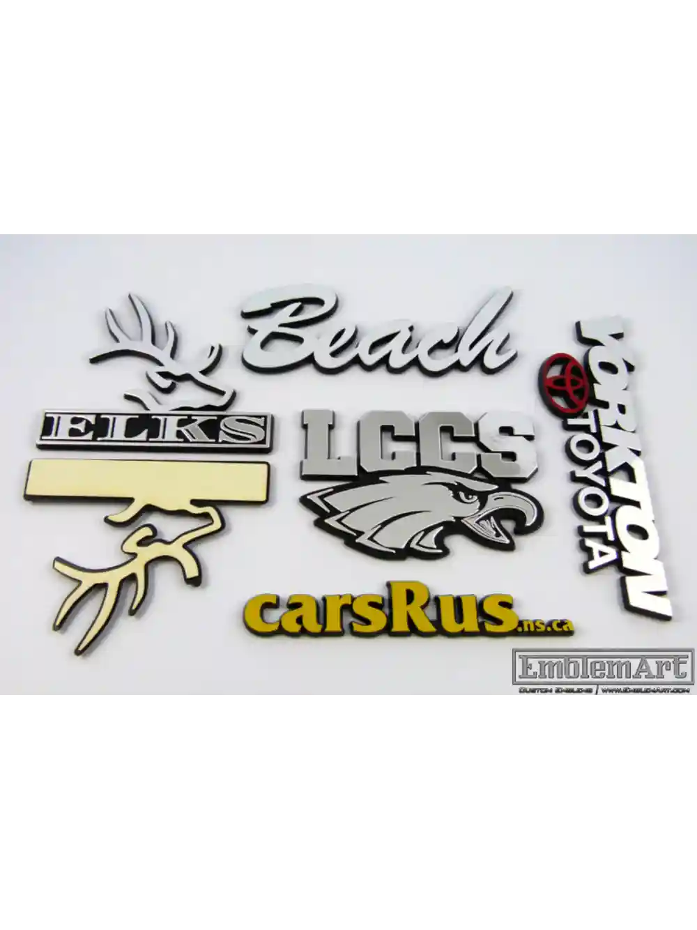 Custom Molded Plastic Emblems - Plastic Foil Open Letters Emblem