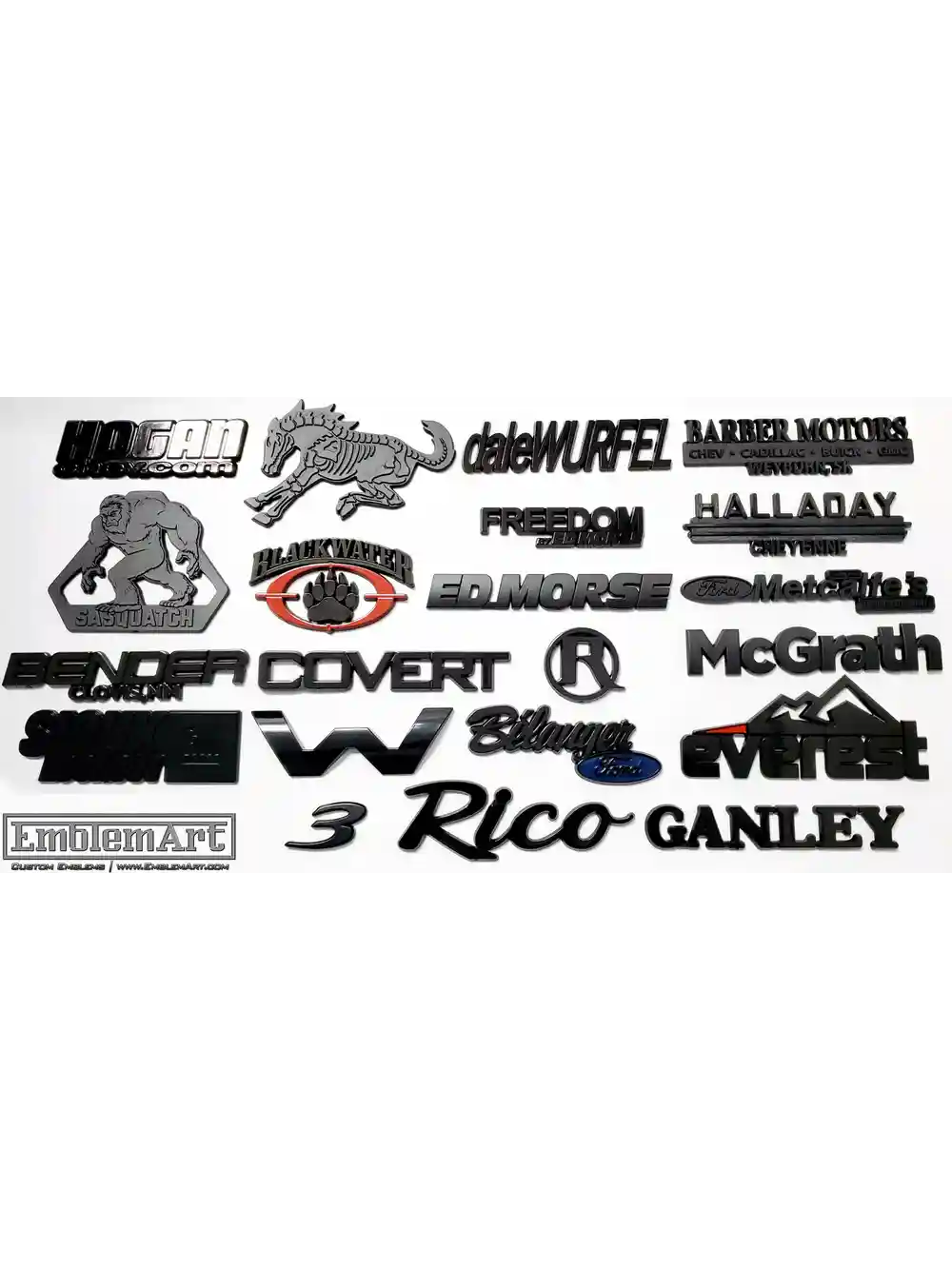 Custom Molded Plastic Emblems - All Black Collage Emblem