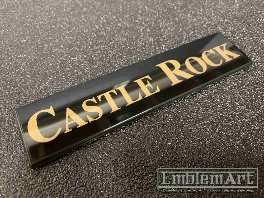 Custom Molded Plastic Emblems - Custom Castle Rock Clear Acrylic Reverse Pad Emblem