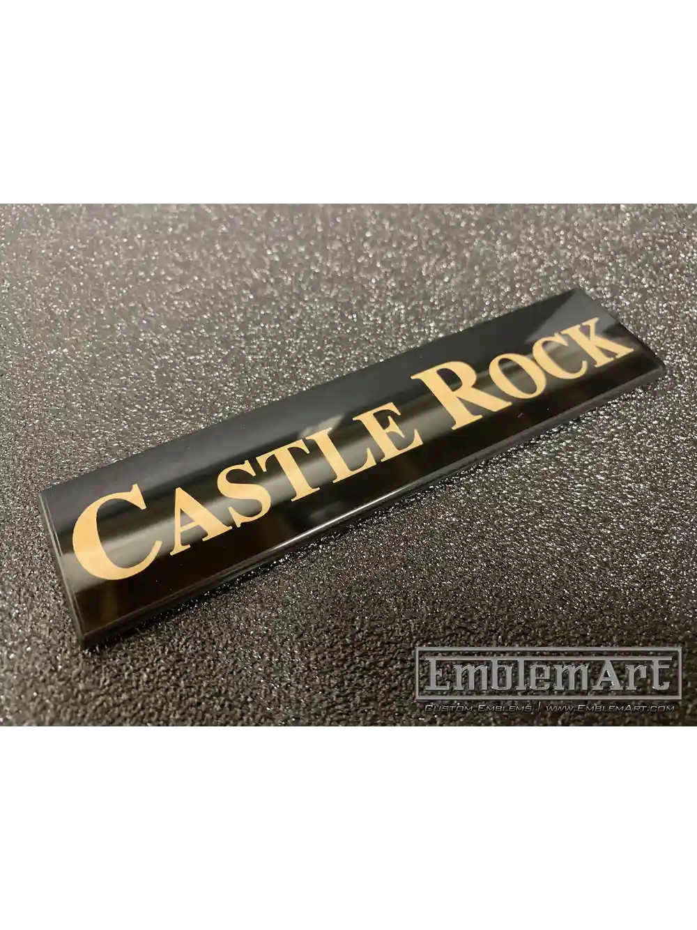 Custom Molded Plastic Emblems - Castle Rock Clear Acrylic Reverse Pad Emblem