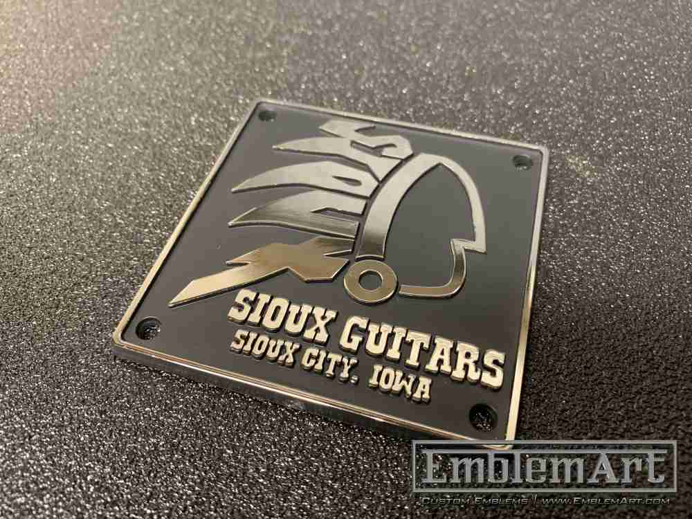 Custom Molded Plastic Emblems - Custom Sioux Guitars Molded Plastic Chrome Foil Emblem