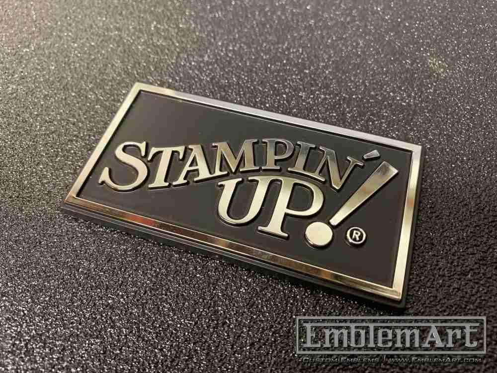 Custom Molded Plastic Emblems - Custom Stampin Up Molded Black Chrome Foil Emblem