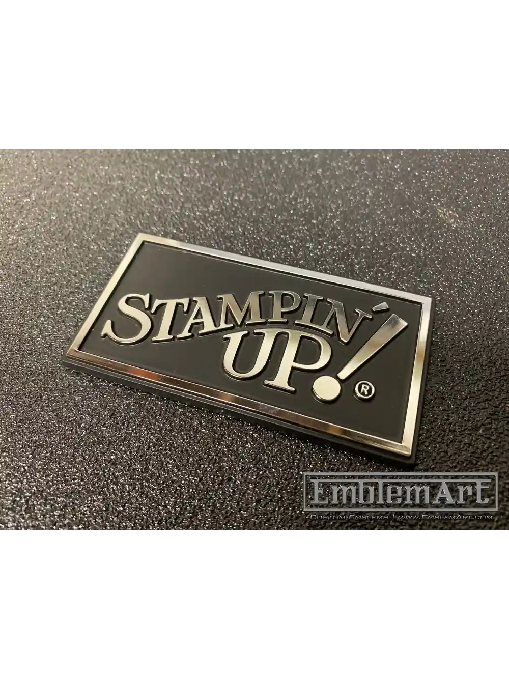 Custom Molded Plastic Emblems - Stampin Up Molded Black Chrome Foil Emblem